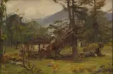 David Farquharson, COTTAGES, GLEN FALLOCH, oil on canvas