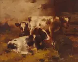 David Gauld, CALVES IN A BYRE, oil on canvas