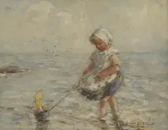 Robert Gemmell Hutchison, SAILING THE TOY BOAT, oil on panel