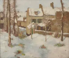 SNOW-COVERED VILLAGE by David Gauld, oil on canvas, sold Dec 2025