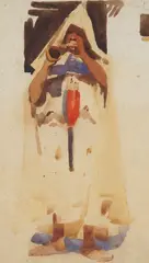 Arthur Melville, RIFF ARAB BLOWING A TRUMPET, Watercolour