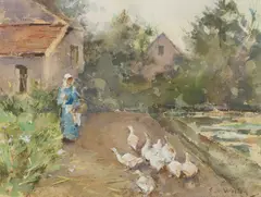 Edward Arthur Walton, FEEDING THE DUCKS, watercolour