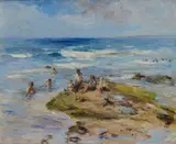 Robert Gemmell Hutchison, SWIMMING OFF THE ROCKS, oil on canvas