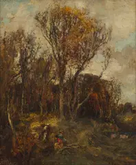 William Mouncey, GATHERING FIREWOOD, oil on canvas