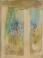 John Maxwell, THE WINDOW, pen and ink, pastel and watercolour