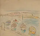 George Leslie Hunter, ROWING BOATS, LARGO, pen and ink and crayon