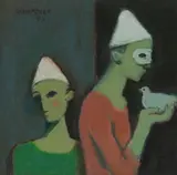 Alberto Morrocco, THE YOUNG CLOWNS, oil on board