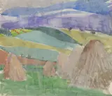 Anne Redpath, HAYSTACKS, Watercolour