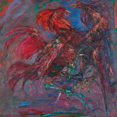 Robin Philipson, COCKFIGHT, oil on board