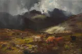 Louis Bosworth Hurt, HIGHLAND CATTLE IN A MOUNTAIN GLEN, oil on canvas