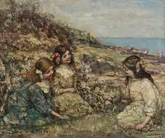Edward Atkinson Hornel, GATHERING WILD FLOWERS, oil on canvas