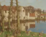 David Gauld, FRENCH VILLAGE BY A RIVER, oil on canvas