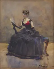 John Lavery, AU BAL, THE BLACK GOWN, watercolour
