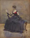 John Lavery, AU BAL, THE BLACK GOWN, watercolour