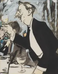 John Duncan Fergusson, AFTER DINNNER SPEAKER, Gouache, watercolour and brush and ink on paper