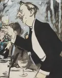 John Duncan Fergusson, AFTER DINNNER SPEAKER, Gouache, watercolour and brush and ink on paper