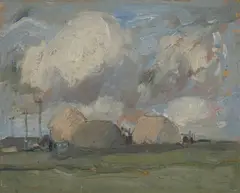 John Duncan Fergusson, THE HAYSTACKS, oil on card
