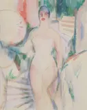 John Duncan Fergusson, BATHER DESCENDING A STAIRCASE, Watercolour