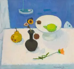 Alberto Morrocco, STILL LIFE ON A BALCONY, oil on board