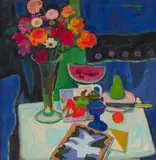 Alberto Morrocco, FLOWERS AND ODALISQUE, oil on canvas