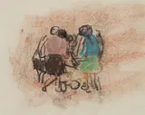 Joan Eardley, CHILDREN AROUND A PRAM, Pastel