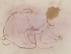 Joan Eardley, GIRL IN PINK SCRUBBING THE FLOOR, Pastel