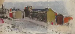 Joan Eardley, TENEMENTS - GREEN GABLE, Pastel on conjoined sheets