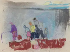 Joan Eardley, FISHING ON THE PIER, Pastel
