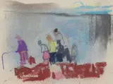 Joan Eardley, FISHING ON THE PIER, Pastel