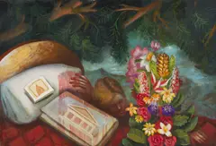 Steven Campbell, NO ROOM ON THE BED, oil on canvas