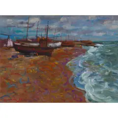 John Mackie, BEACHED BOATS, 1992, oil on board
