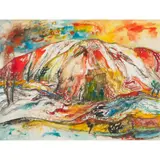 John Bellany, TOWER IN A LANDSCAPE, watercolour and mixed media on paper