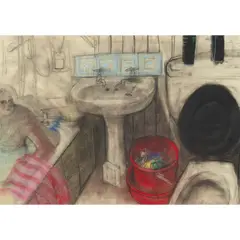 Robbie Bushe, MAN IN BATH, 1990, charcoal and crayon