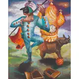 Steven Campbell, UNTITLED (SCARAMOUCHE AND RHINO), 1989, oil on on paper laid on board