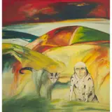 John Bellany, CAT AND DOGMAN IN HIGHLAND LANDSCAPE, 1992, Oil on canvas