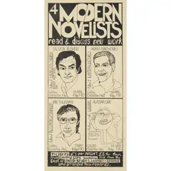 Alasdair Gray, FOUR MODERN NOVELISTS, Poster print after original ink drawing