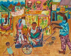 David Cook, FISH SELLER, PE PE ISLAND, THAILAND, 2001, oil on canvas