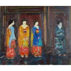 John Houston, GEISHAS WAITING, KYOTO, 1994-1995, oil on canvas