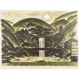 John Houston, TEMPLE GARDEN WITH WATERFALL AND PAGODA, Lithograph, 9/30