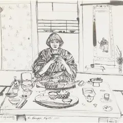 John Houston, ELIZABETH, THE HIIRAGIYA, KYOTO, 1985, pen and ink on paper