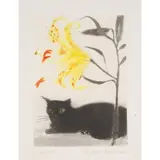 Elizabeth Blackadder, BLACK CAT AND LILY (ALLAN 40), 1988, Etching and aquatint on Arches Paper, Artist's Proof, aside from the edition of 60