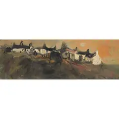 Lillian Neilson, WHITE WASHED COTTAGES, CATTERLINE, oil on board
