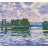 George Devlin, SEINE BARGES  NEAR SANDRANCOURT, oil on canvas