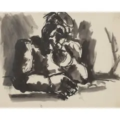Josef Herman, MAN WITH PIPE, Ink and wash