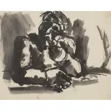 Josef Herman, MAN WITH PIPE, Ink and wash