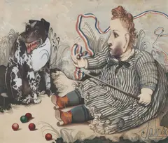 John Byrne, BOY AND DOG, watercolour and gouache
