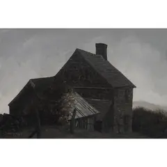 Jack Simcock, COTTAGE AND SHED, MOW COP, 1967, oil on board