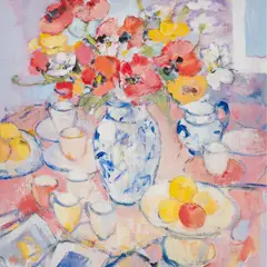 Peter McLaren, STILL LIFE WITH POPPIES AND ORANGES, 2015, oil on board