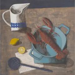 Astrid Trugg, STILL LIFE WITH LOBSTER AND JUG, mixed media on board