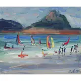 James Fullarton, WINDSURFERS AT TREBURDEN, acrylic on board